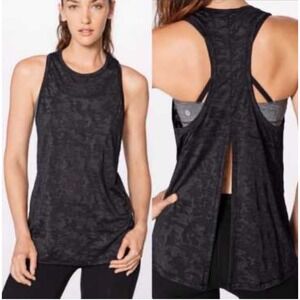 Lululemon OPEN BACK Tank High Neck Open Back BLACK MESH‎ CAMO Size 8